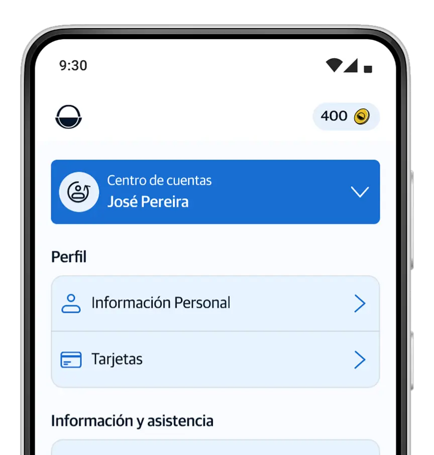 Menú principal de servicios
